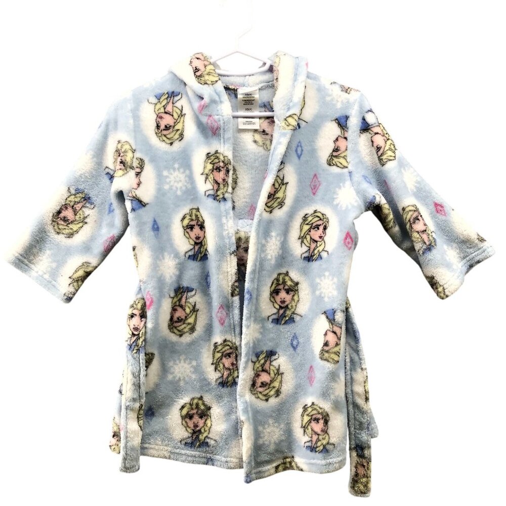 Disney Frozen Girls XS (4) Plush Robe‎ Bathrobe Elsa Hooded Lounge